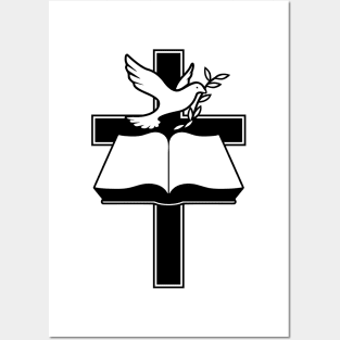 Christian Cross, Bible and Dove with Olive Branch Posters and Art